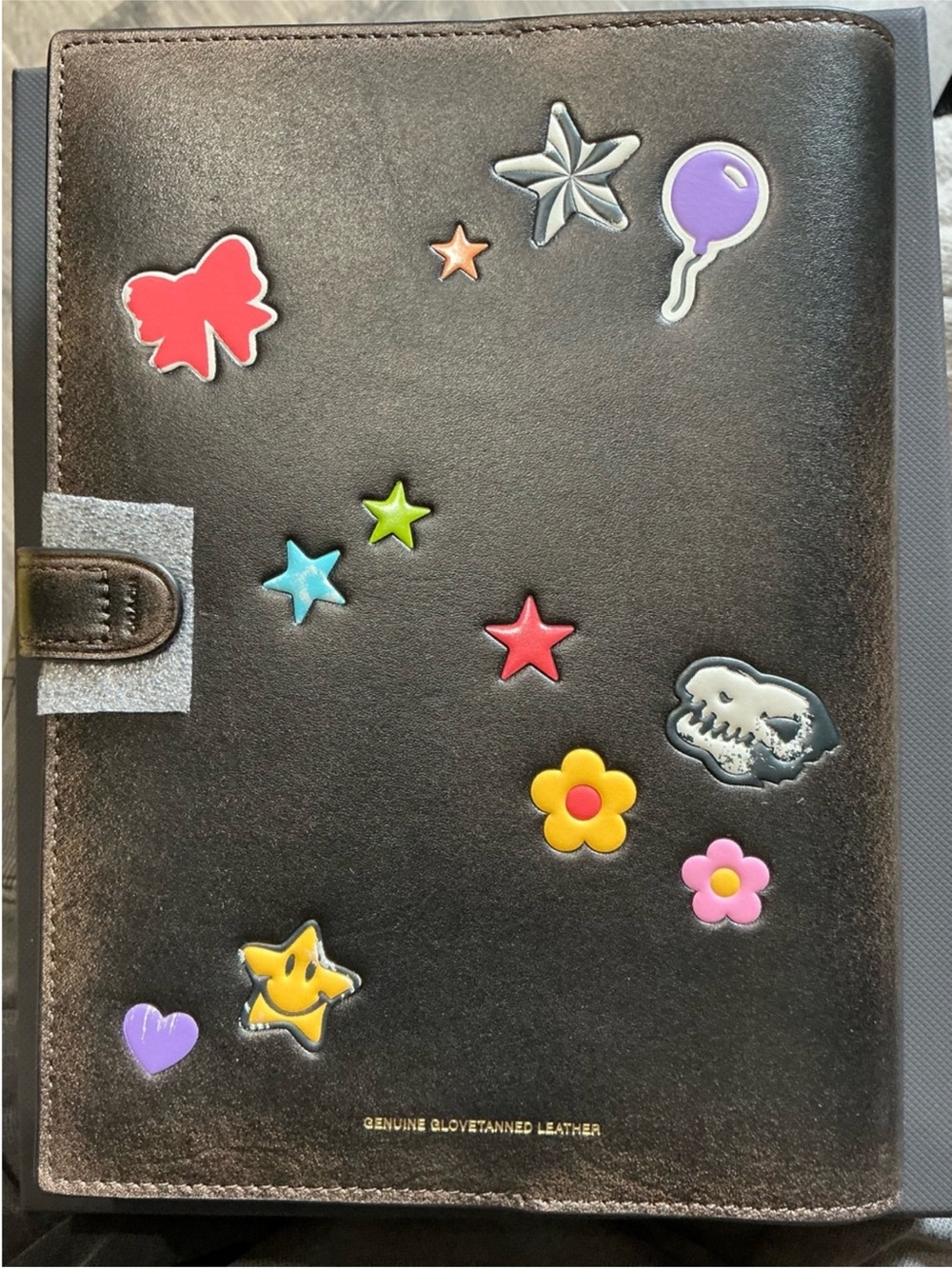 Coach Black Leather Notebook Cover with Colorful Dino Stickers - Picture 2 of 3